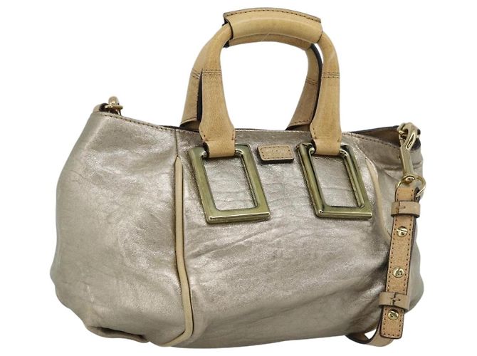 Chloé Bolsa Chloe Etel em couro 2way Gold Auth BA14652A Dourado