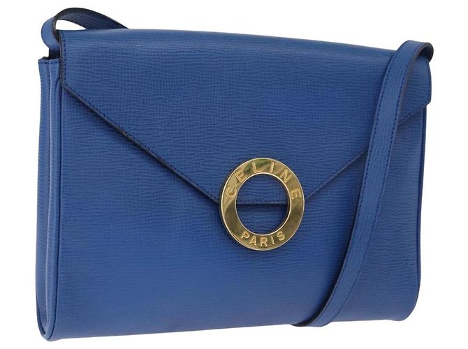 Céline CELINE Circle Schultertasche aus Leder Blau Gold Auth BA14157V Golden