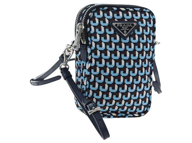 Borsa a Tracolla Mini PRADA Nylon Blue Silver 1N1860 Auth am12089V Argento