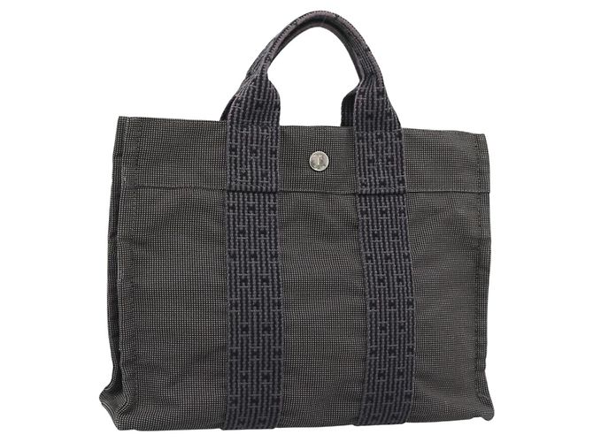Hermès Borsa HERMES Her LinePM Canvas Gray Silver Auth 195282A Marrone Argento