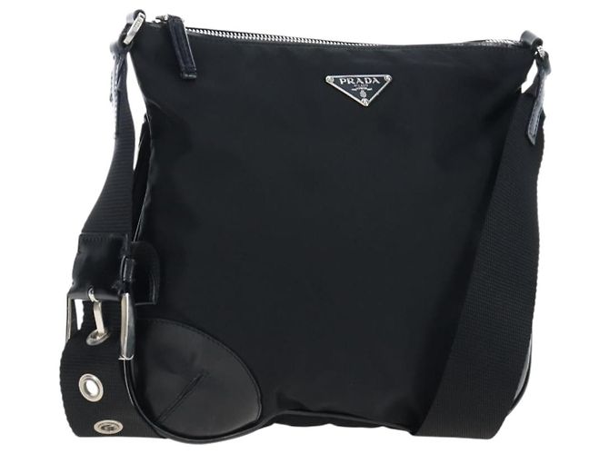 Borsa a tracolla PRADA Nylon Nero Argento Auth 192490V