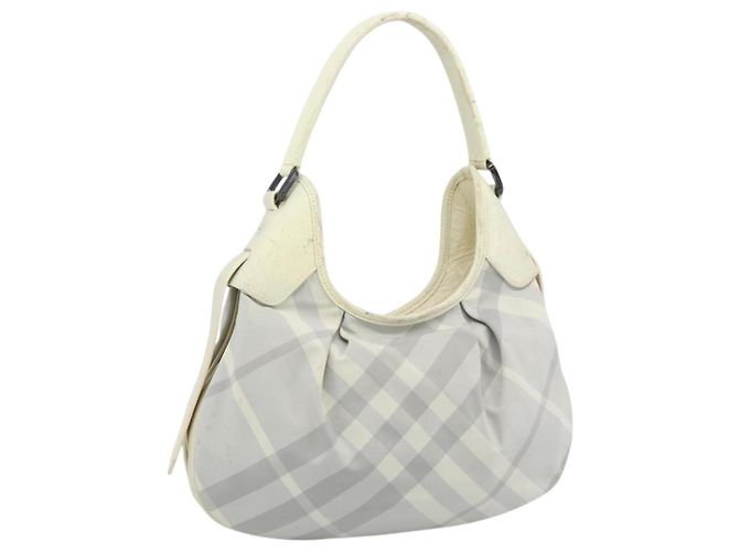 BURBERRY Nova Check Handtasche PVC Hellblau Silber Auth bs36591