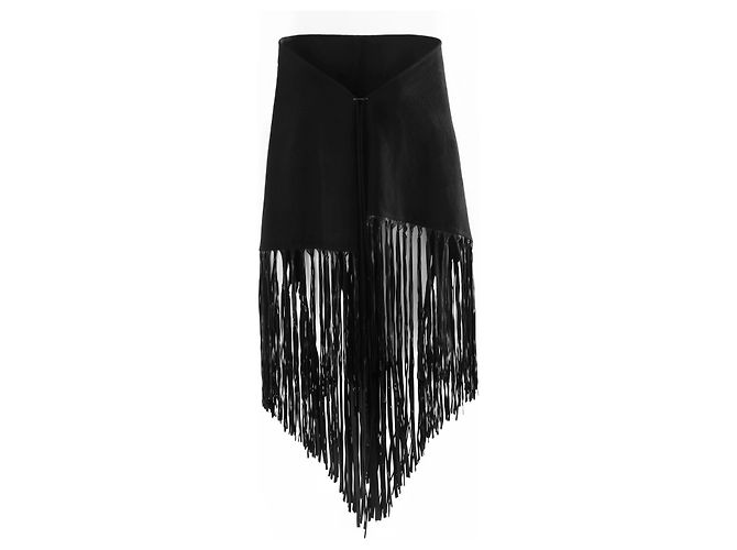 Xale de franjas Hermès em cashmere e couro preto 