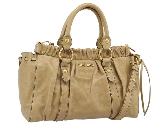 Bolsa de mão Miu Miu em couro 2way Beige Gold Auth 194762M