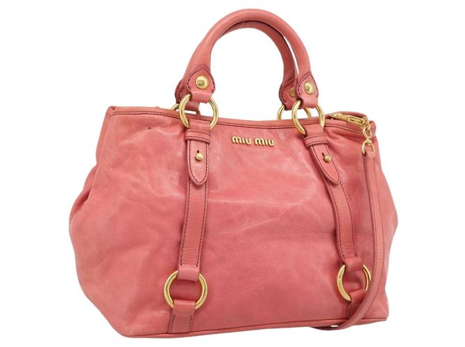 Miu Miu Handtasche Leder 2way Pink Gold Auth 194741V Golden