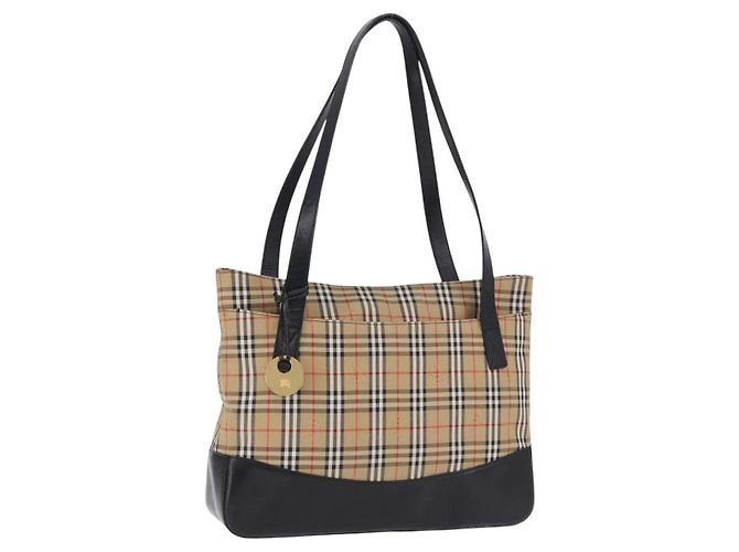 Borsa Tote Burberrys Nova Check Canvas Beige Gold Auth bs36452 D'oro