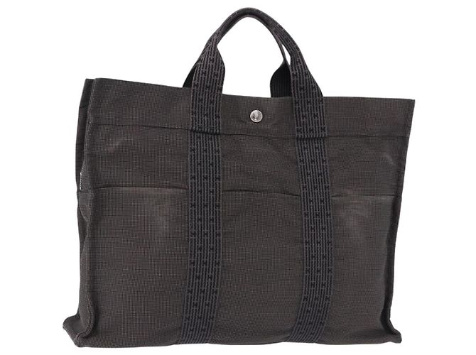 Hermès Sac à main HERMES Her LineMM Canvas Gray Silver Auth 193484 Marron Argenté