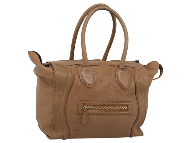 Céline CELINE Luggage Micro Shopper Hand Bag Leather Brown Gold Auth 194891