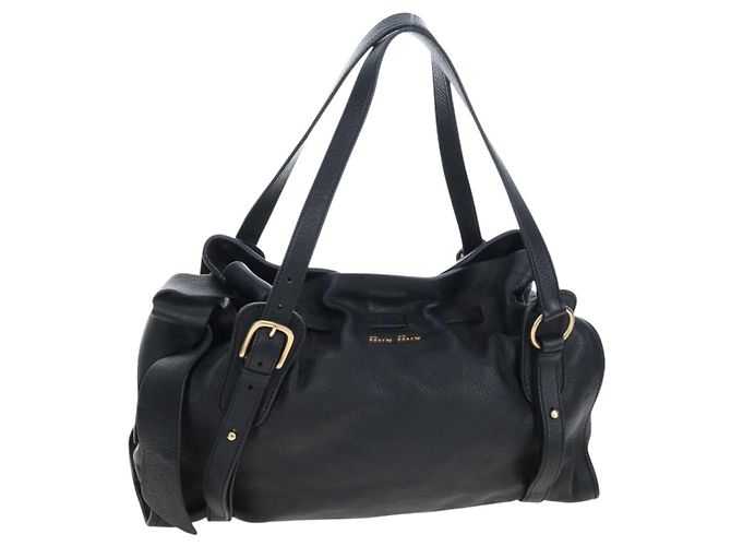 Borsa Tote Miu Miu con Fiocco Laterale in Pelle Nera e Oro RR1312 Auth am12103SAM Nero D'oro