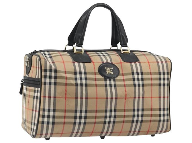 Sac Boston Burberrys Nova Check Canvas Beige Black Auth ep15288