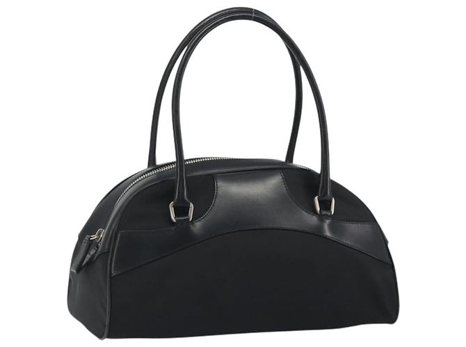 PRADA Handtasche Nylon Leder Schwarz Silber Auth am12218V