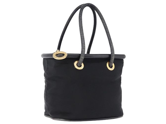 Céline CELINE Circle Handtasche Nylon Schwarz Gold Auth 193380 Golden