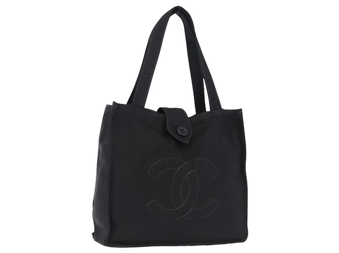 Sac Cabas CHANEL Nylon Noir Or CC Auth 192486A Doré