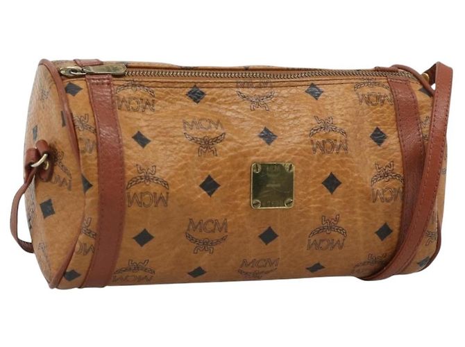 Bolsa de Ombro MCM Vicetos PVC Couro Marrom Tom Dourado Auth gh232323