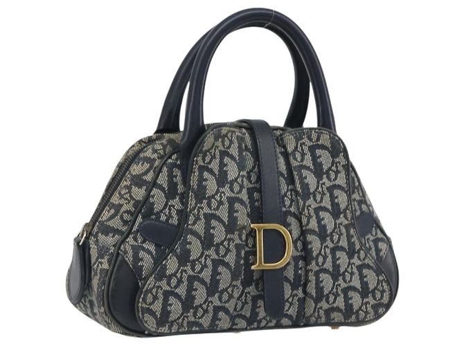 Borsa a mano double saddle Christian Dior Trotter Canvas Navy Gold Auth 191979V D'oro Blu navy