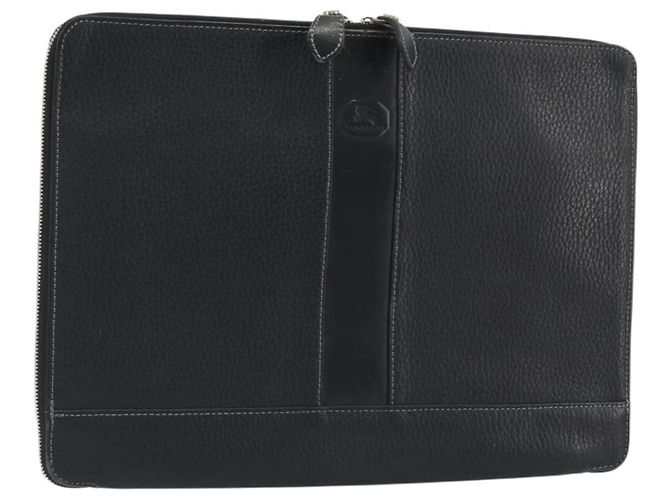 BURBERRY Porte-documents Leather Black Silver Auth bs36590 Noir Argenté