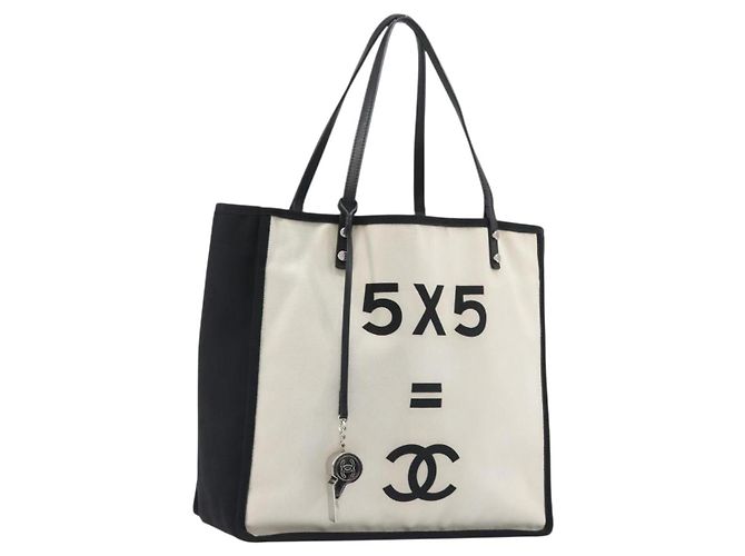 Borsa Tote CHANEL Let's Lemon Canvas Beige Silver CC Auth 193780V Argento