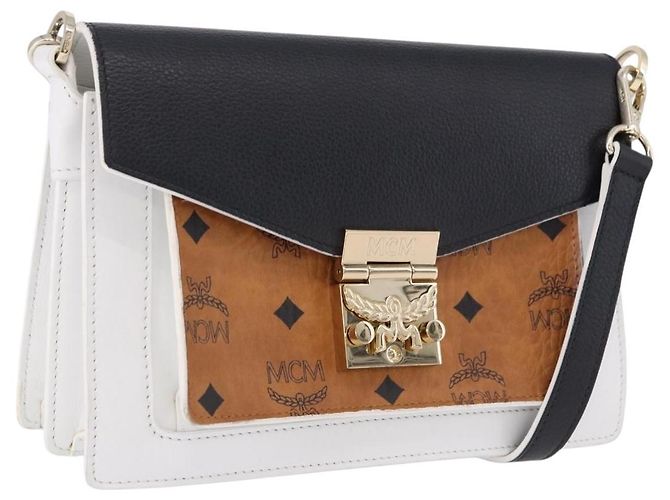 Borsa a tracolla MCM Vicetos in pelle marrone e oro Auth ka5518A