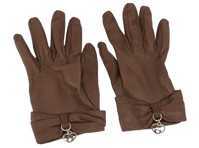 GUCCI Handschuhe Leder Braun Auth 191970V