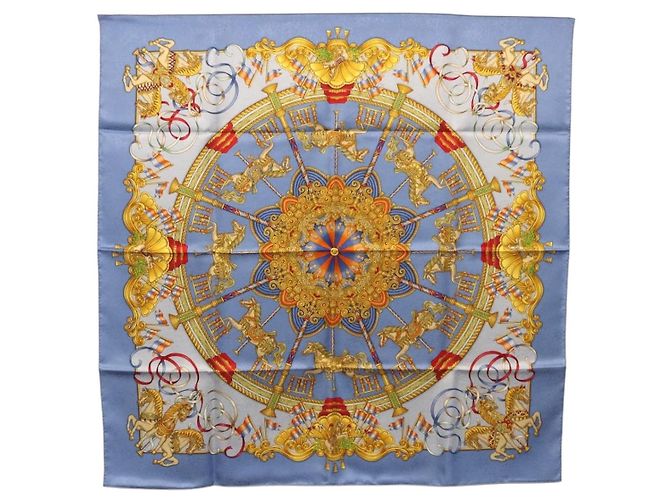 Hermès Foulard HERMES Carre 90 Seta Blu Auth 193599M