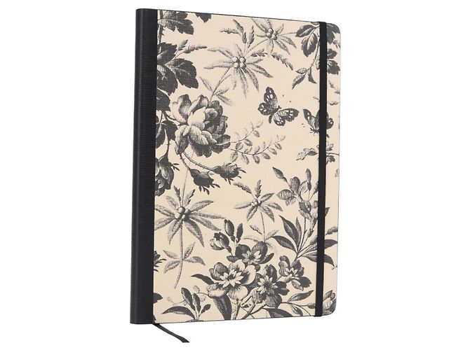 GUCCI Note Book Canvas Beige Black Auth BA14609M