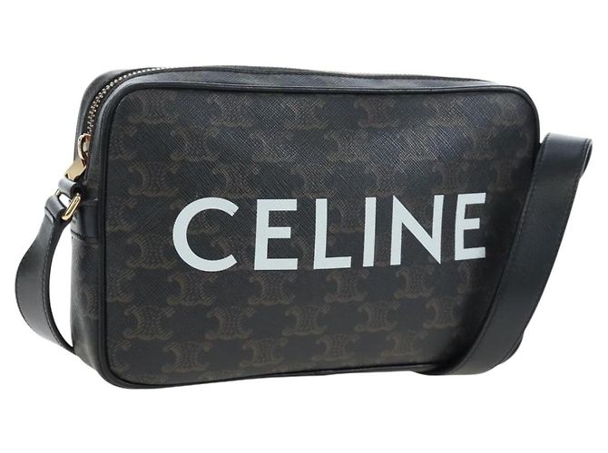Céline Borsa a tracolla CELINE Triomphe PVC Pelle Nero Tono Oro Auth 194102M