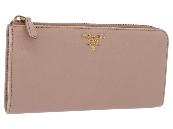 Saffiano PRADA Long Wallet Safiano Leather Beige Gold Auth bs36526 Golden