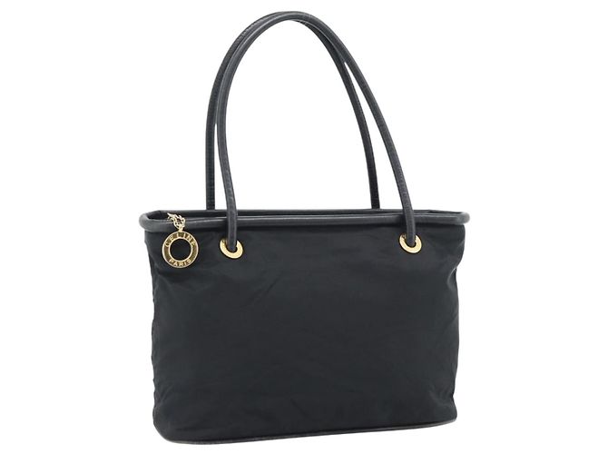 Céline Borsa a mano CELINE Nylon Black Gold Auth 195193 Nero D'oro