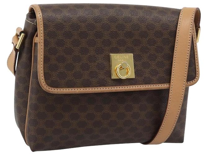 Céline Borsa a tracolla CELINE Macadam Canvas PVC Leather Brown Gold Auth 194297A Marrone D'oro
