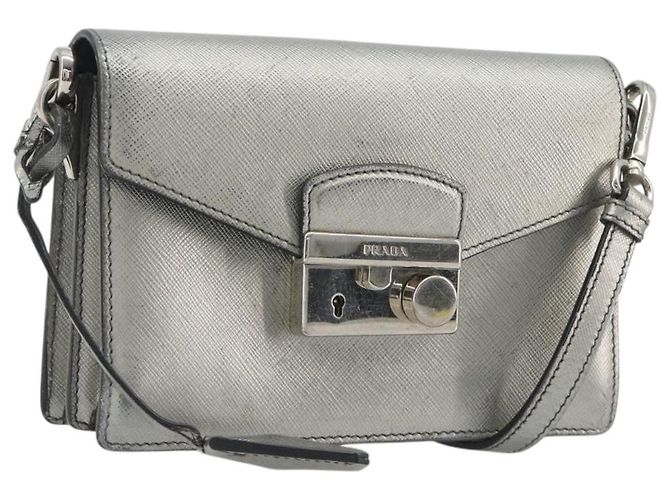 Borsa a tracolla PRADA pelle Saffiano Silver Auth bs36601 Argento