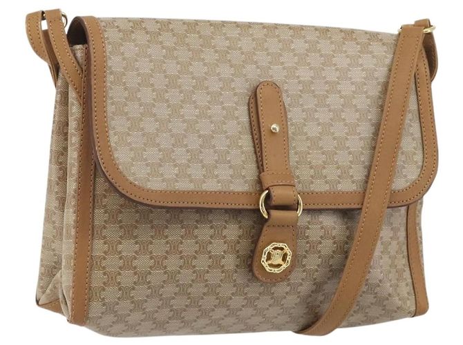 Céline Bolsa de Ombro CELINE Macadam PVC Couro Bege Tom Dourado Auth 194144A