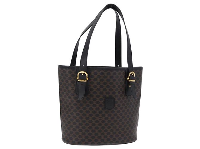 Céline CELINE Macadam Canvas Tote Bag PVC Leder Schwarz Gold Auth 194870V Golden