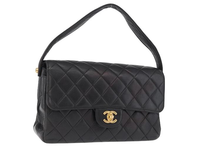 Bolsa CHANEL Matelasse Double Face em pele de cordeiro preta e dourada CC Auth 194872SAM Preto Dourado