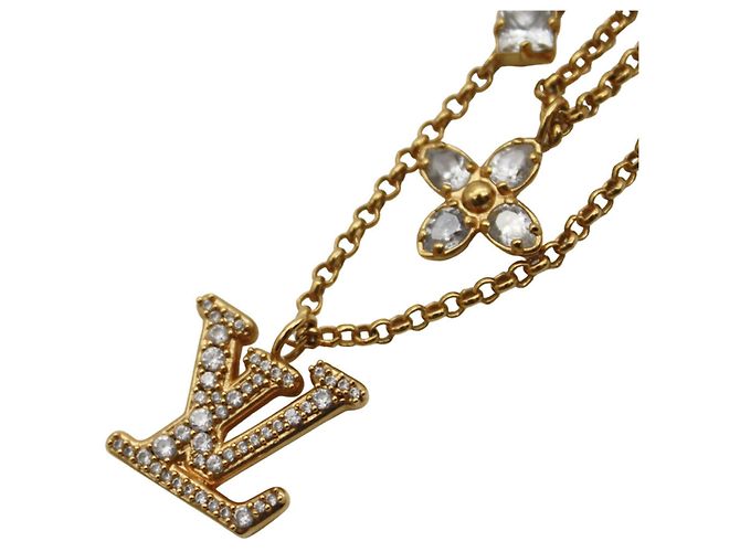 Collar Louis Vuitton de strass dorado