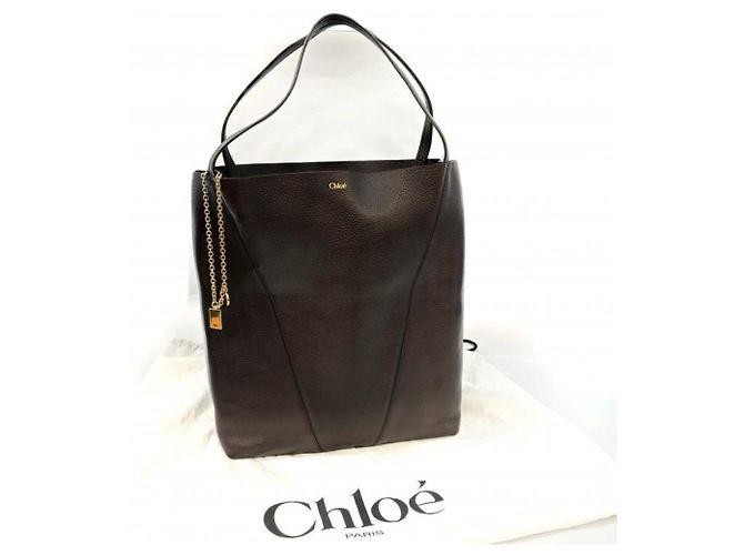 Chloé Chloe Grain Leather Chlo Spin Large Tote Bag Marrom