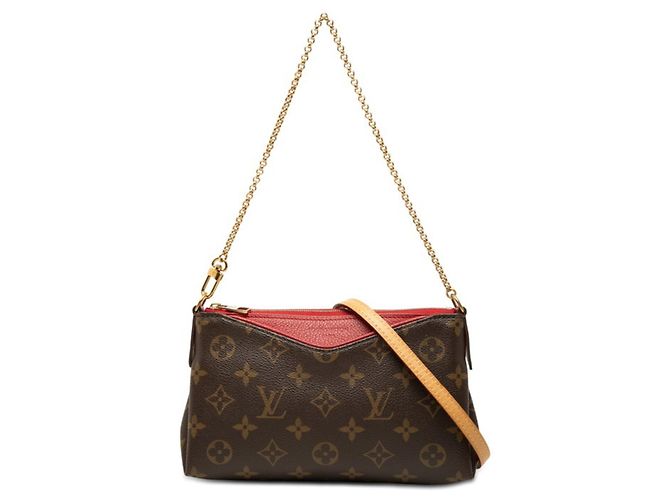 Bolsa de mão com corrente Louis Vuitton Monogram Pallas Marrom Vermelho Fuschia