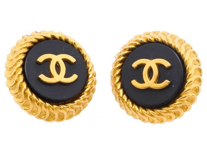 Orecchini a clip Chanel Coco Mark Circle Nero D'oro 