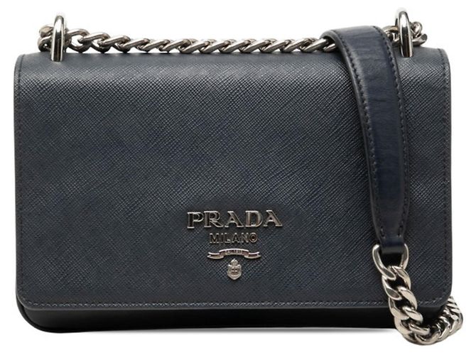 Borsa a tracolla con catena Prada in pelle Saffiano Navy Blu navy