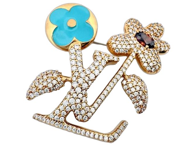 Louis Vuitton LV Blooming Brosche Braun Blau Golden