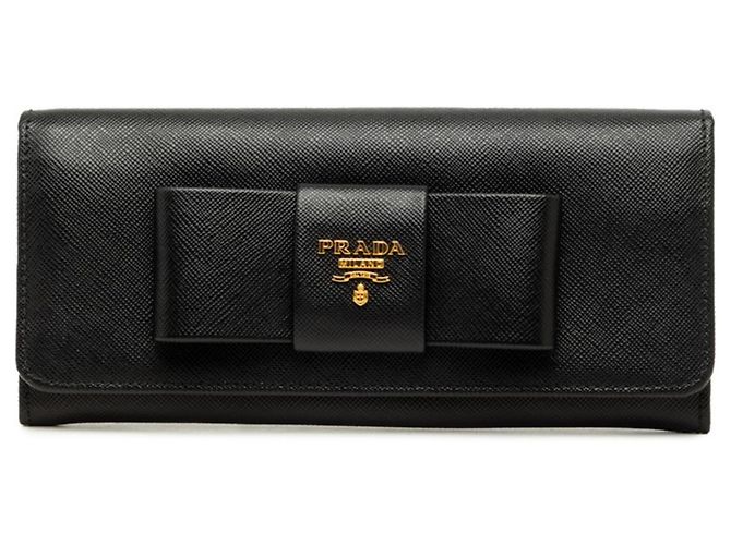 Prada Ribbon Long Wallet in Black Saffiano Leather