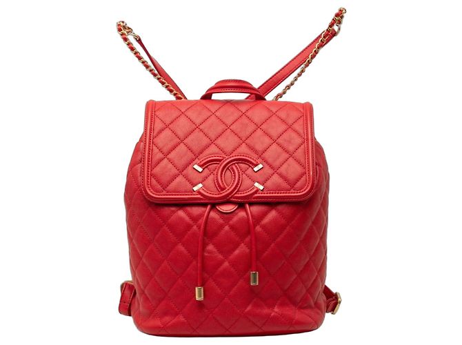 Mochila Chanel CC Filigree Matelassé Coco Mark Roja