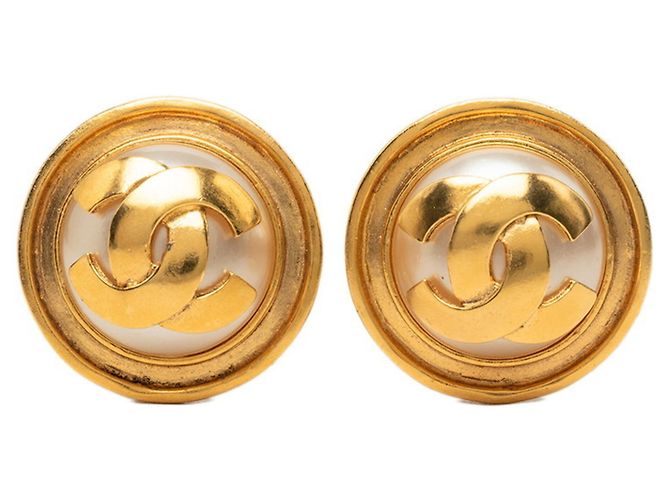 Chanel Coco Mark Vintage Runde Ohrringe Golden