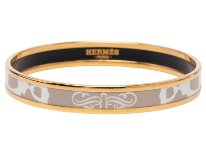 Hermès Brazalete Hermes Email PM Cloisonné Blanco Beige Dorado