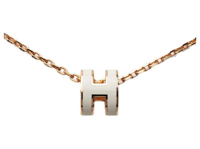 Hermès Collier pendentif Hermes Mini Pop H Rose Blanc Doré 
