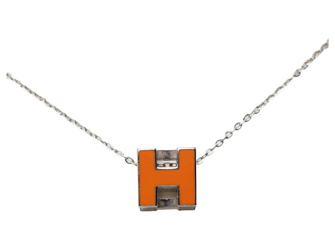 Hermès Hermes Cage d'H H-Cube Anhänger Halskette Silber Orange 