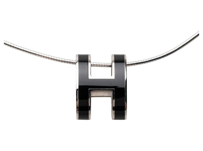 Hermès Collier pendentif Hermes Pop H Noir Argenté 