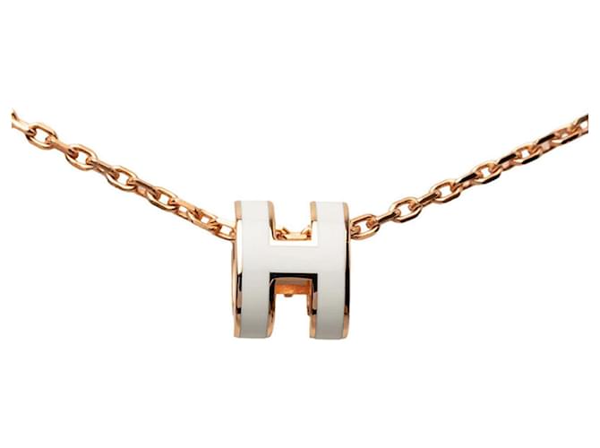 Hermès Hermes Mini Pop H Anhänger Halskette Pink Weiß Golden 