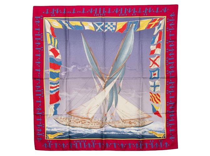 Hermès Lenço Hermes Carre 90 En Cours Azul Roxo