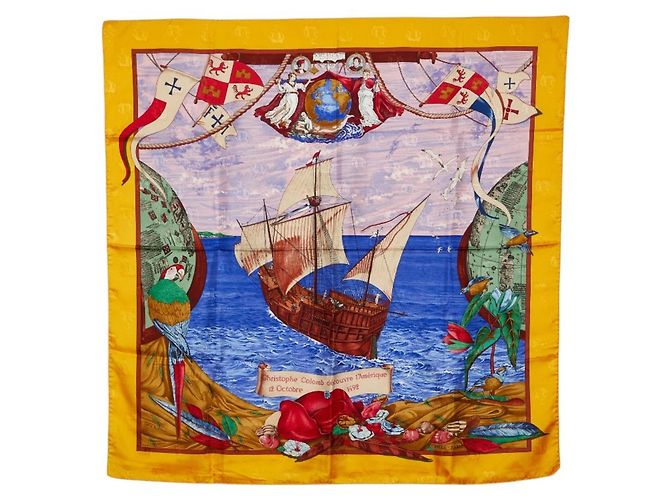 Hermès Pañuelo Hermes Carre 90 Christophe Colomb Multicolor