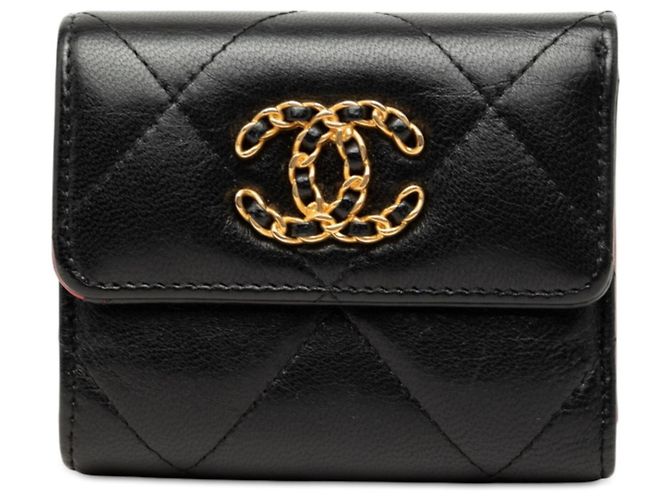 Chanel 19 Dixneuf Coco Mark Tri-fold Wallet Black Red